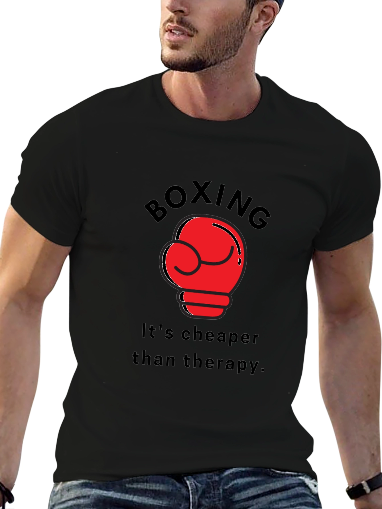 Boxing Cheaper Than Therapy Black T-Shirt
