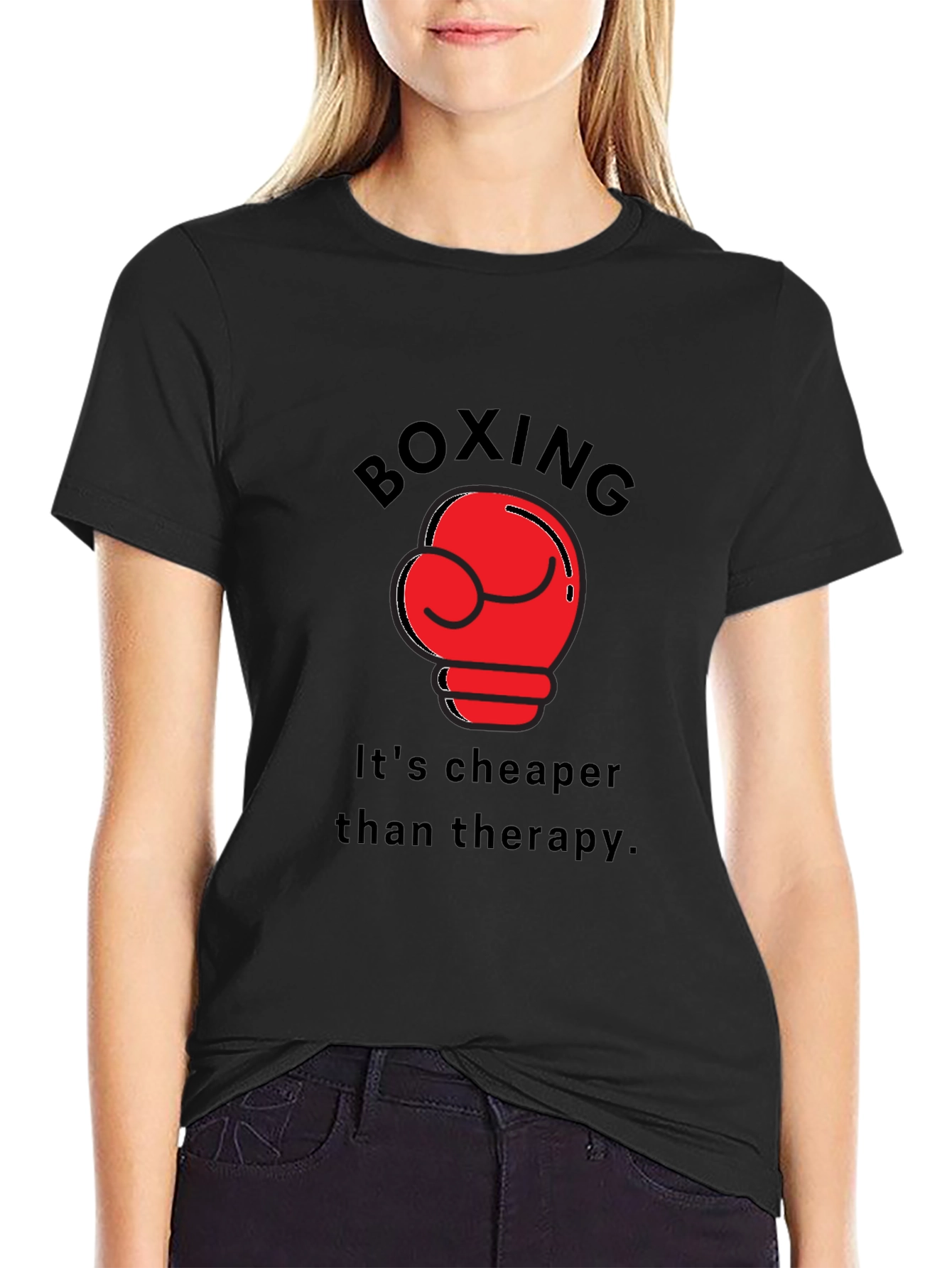 Boxing Cheaper Than Therapy Black T-Shirt