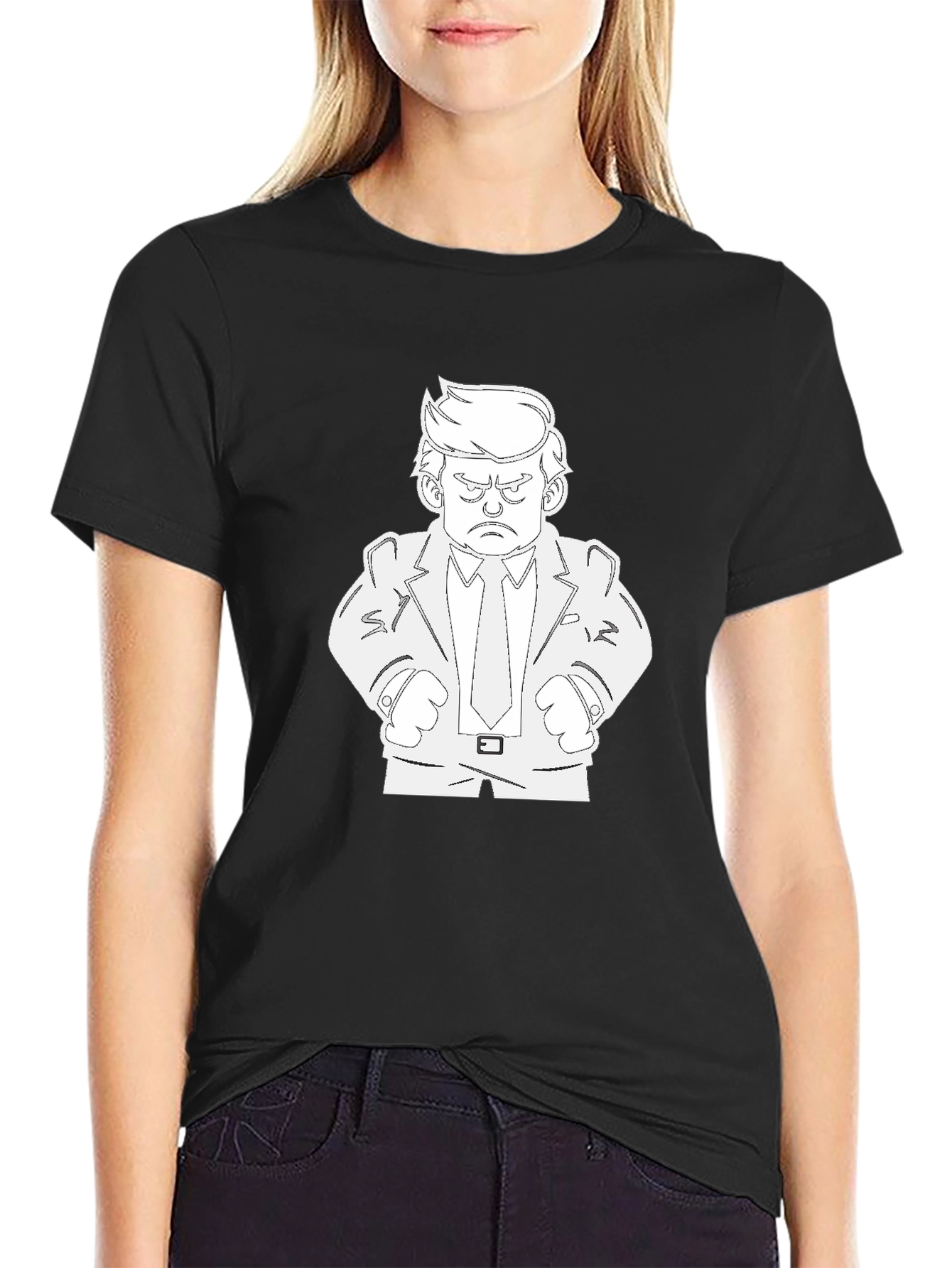 Cartoon Trump Graphic T-Shirt - Black