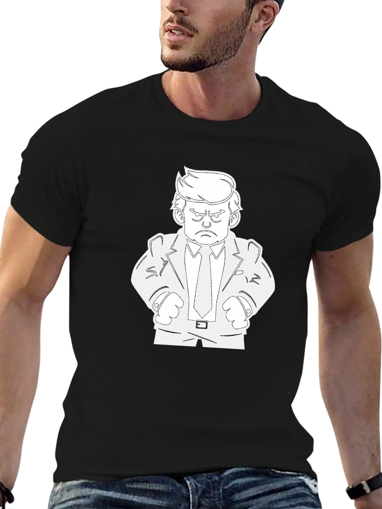 Cartoon Trump Graphic T-Shirt - Black