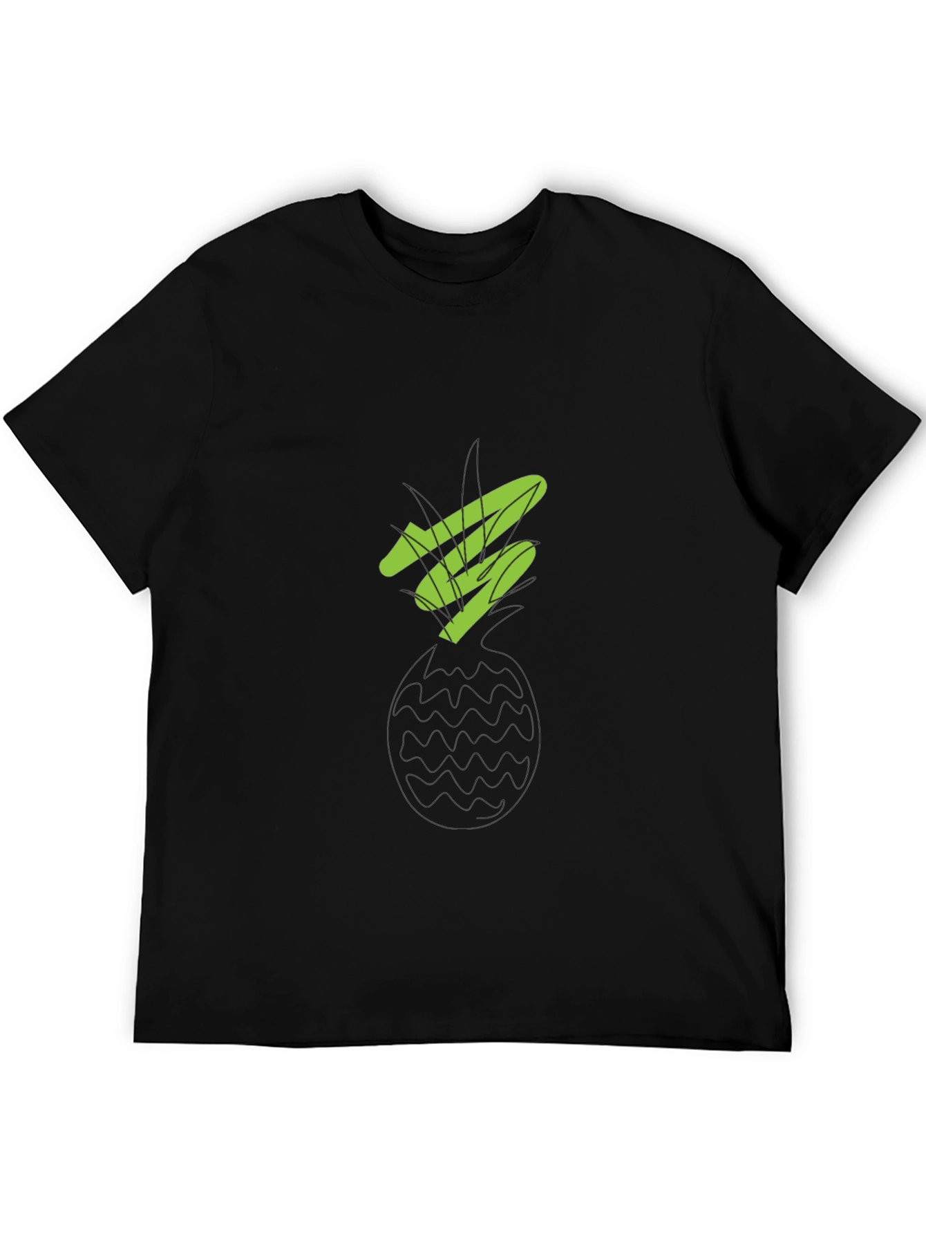 Modern Green Graphic Print Black T-Shirt