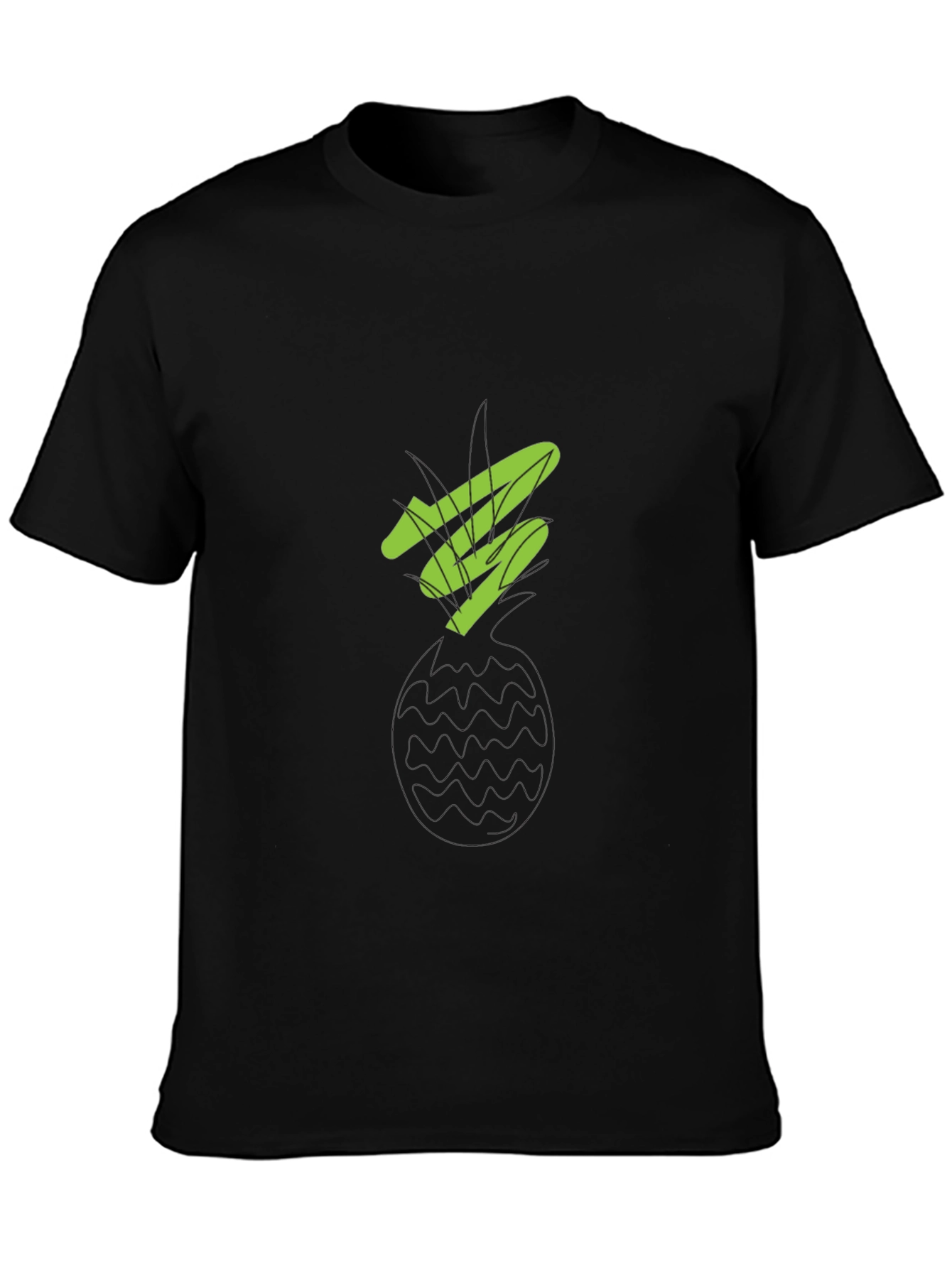 Modern Green Graphic Print Black T-Shirt
