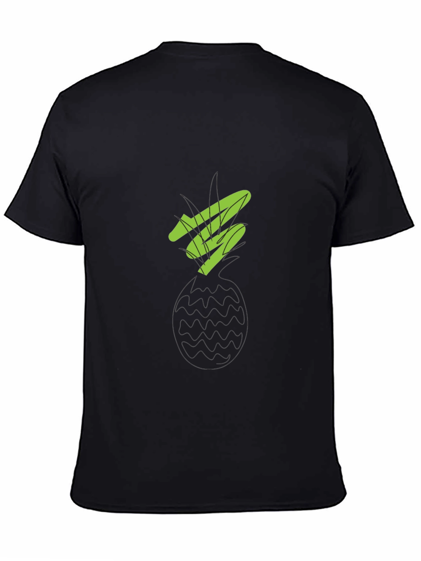 Modern Green Graphic Print Black T-Shirt