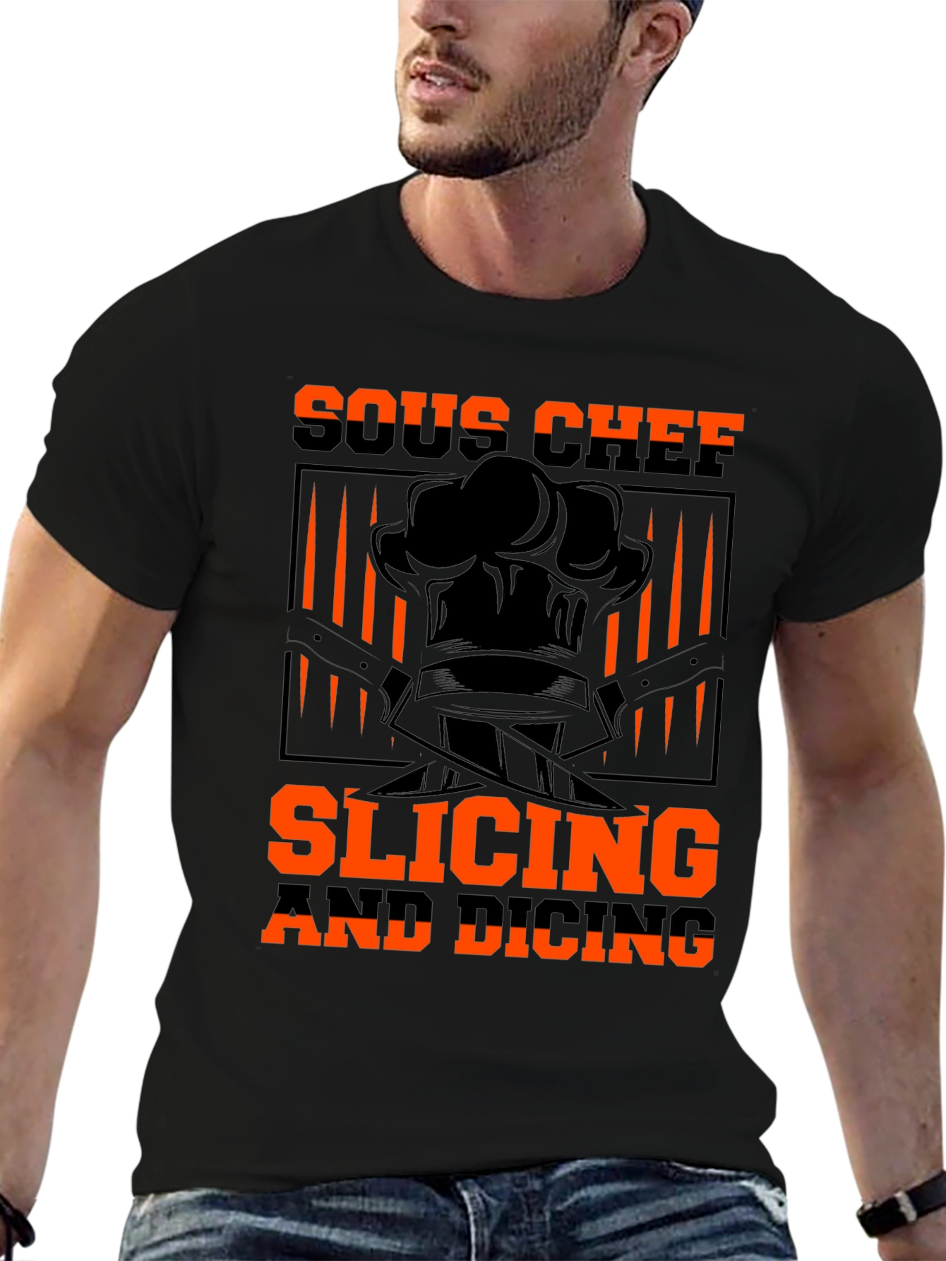 Sous Chef Slicing and Dicing Black T-Shirt