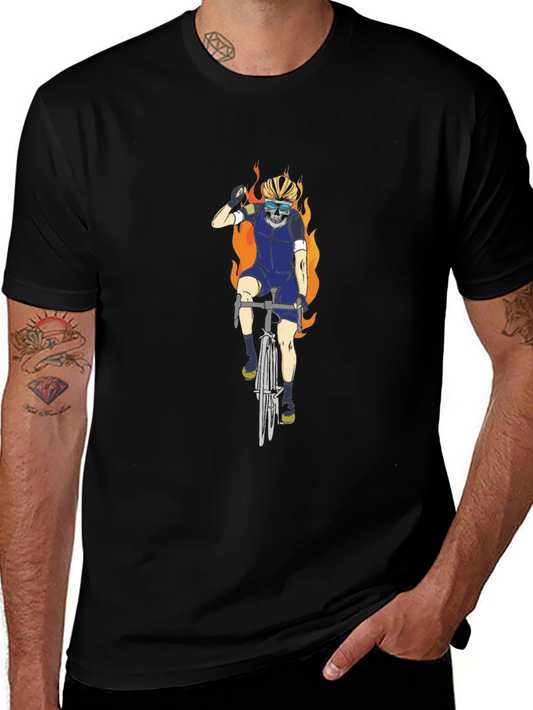Fiery Biker T-Shirt - Skull Rider Design