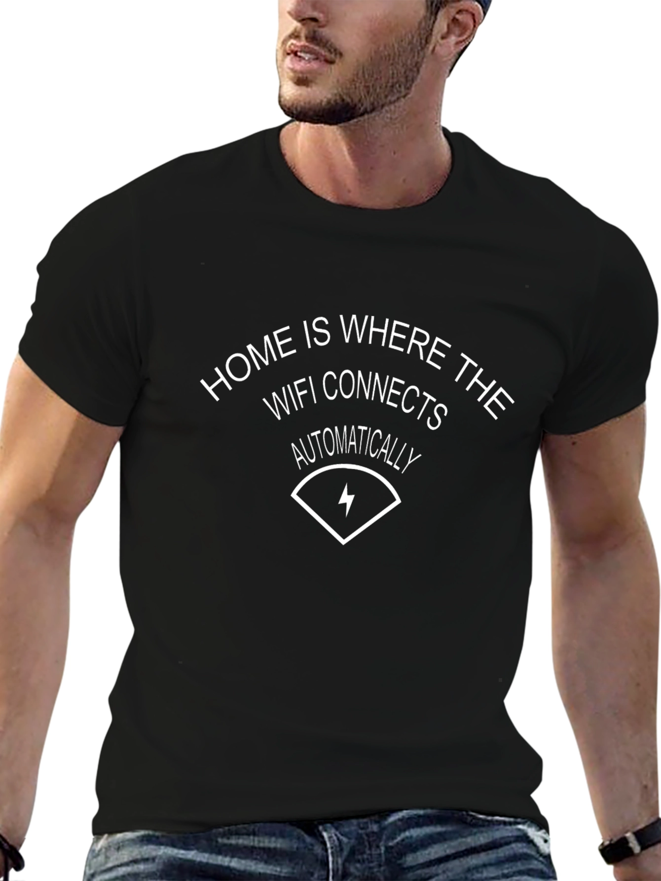 Home WiFi Connects Automatically Black T-Shirt