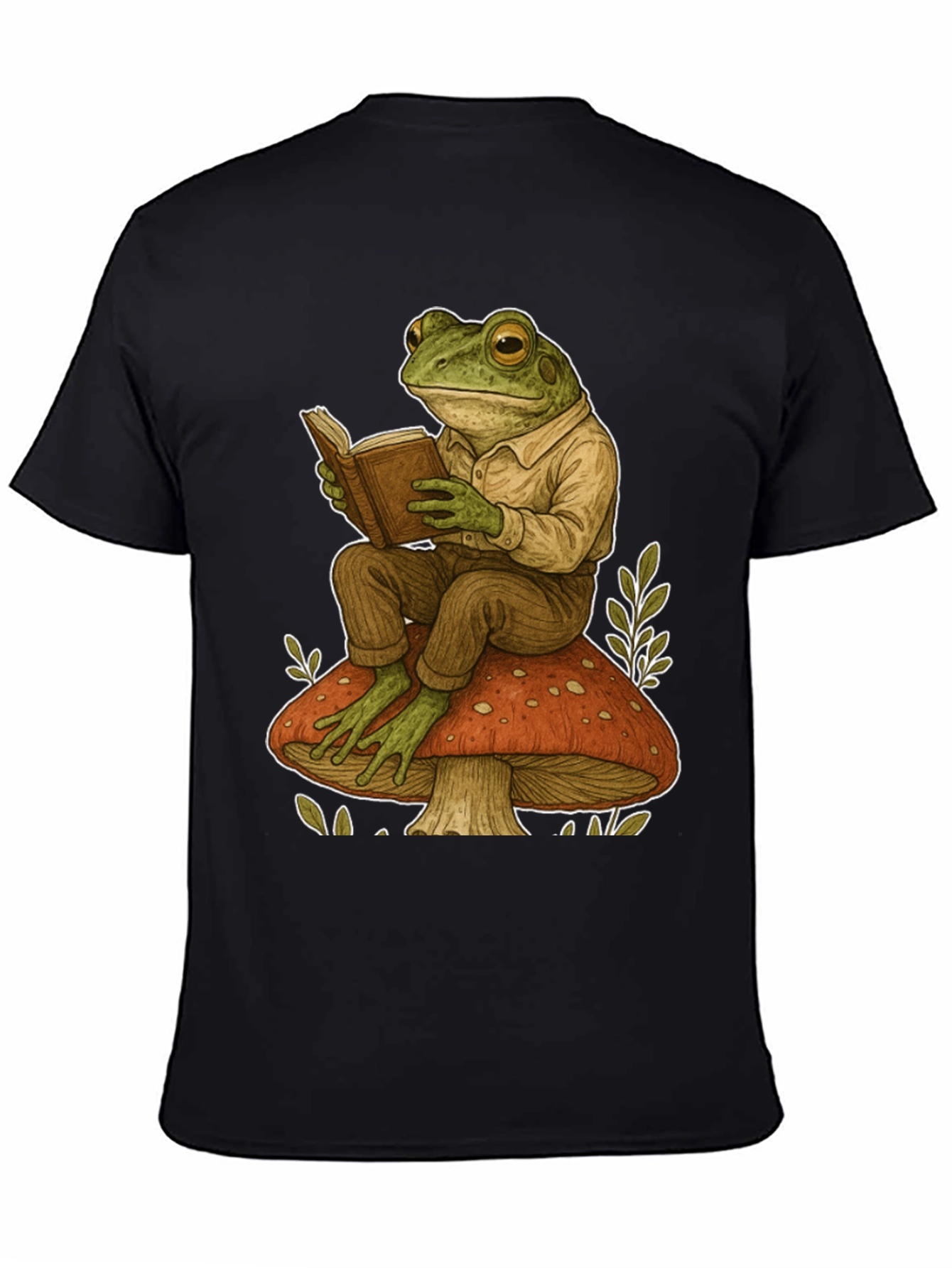 Frog Reading on Mushroom Graphic T-Shirt