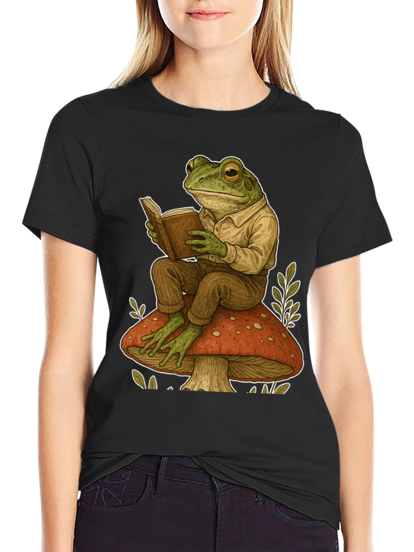 Frog Reading on Mushroom Graphic T-Shirt