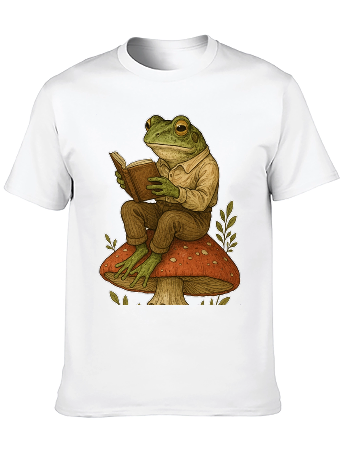 Frog Reading on Mushroom Graphic T-Shirt