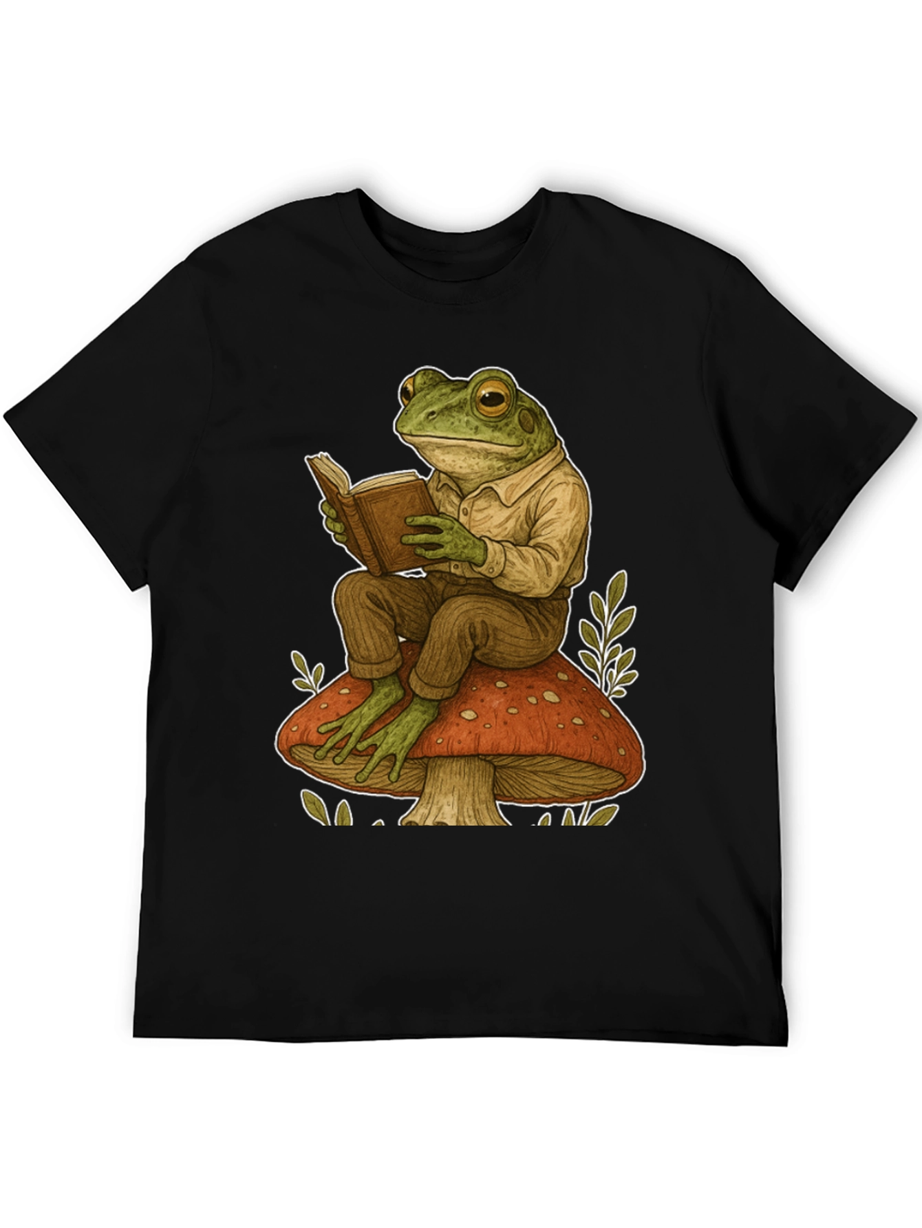 Frog Reading on Mushroom Graphic T-Shirt