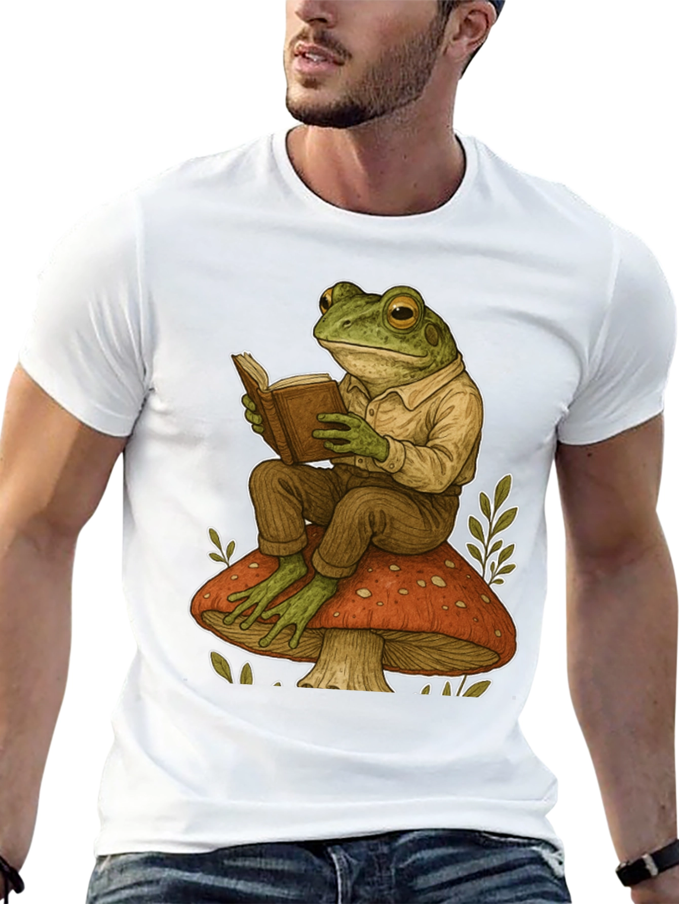 Frog Reading on Mushroom Graphic T-Shirt
