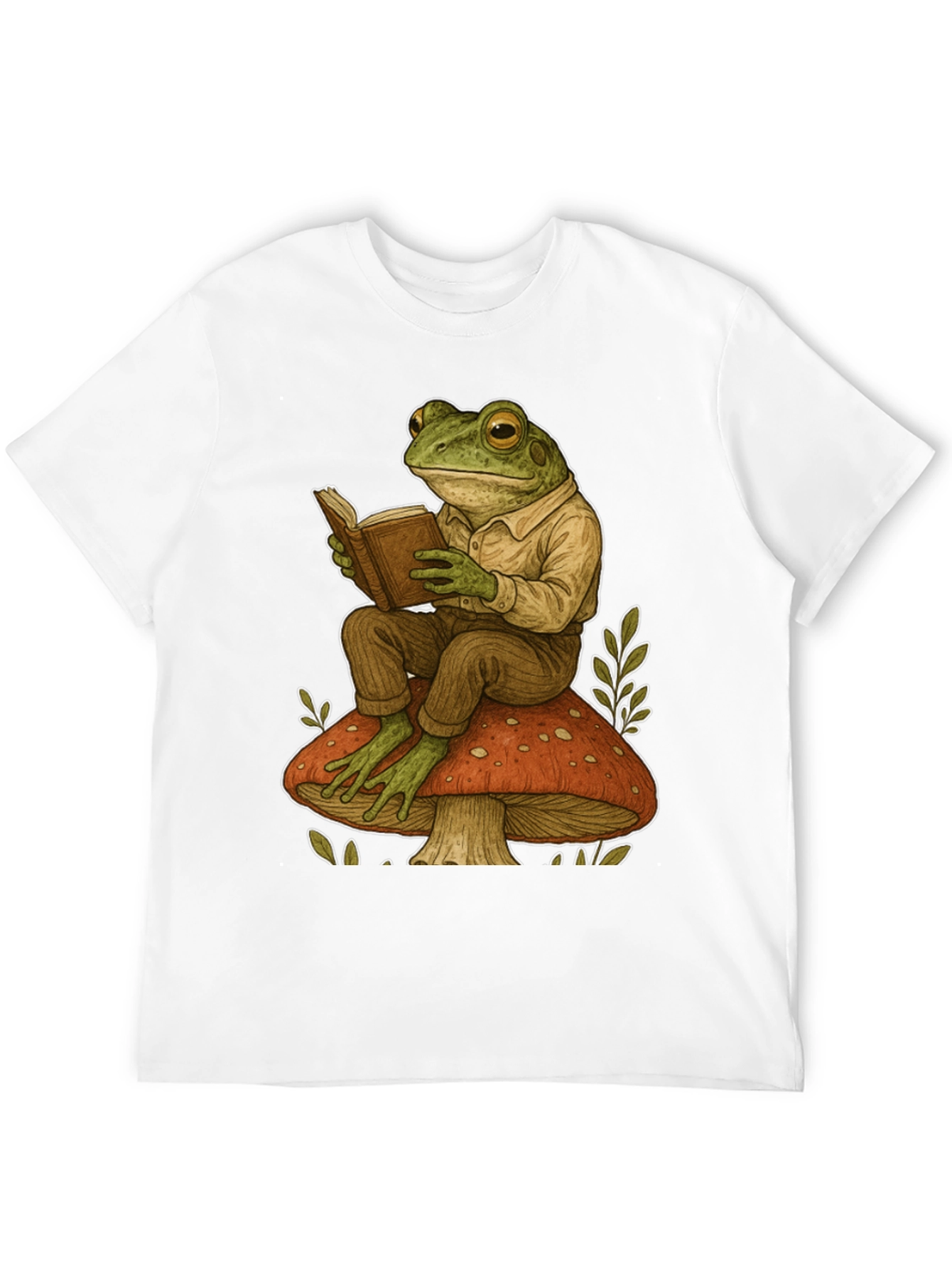 Frog Reading on Mushroom Graphic T-Shirt