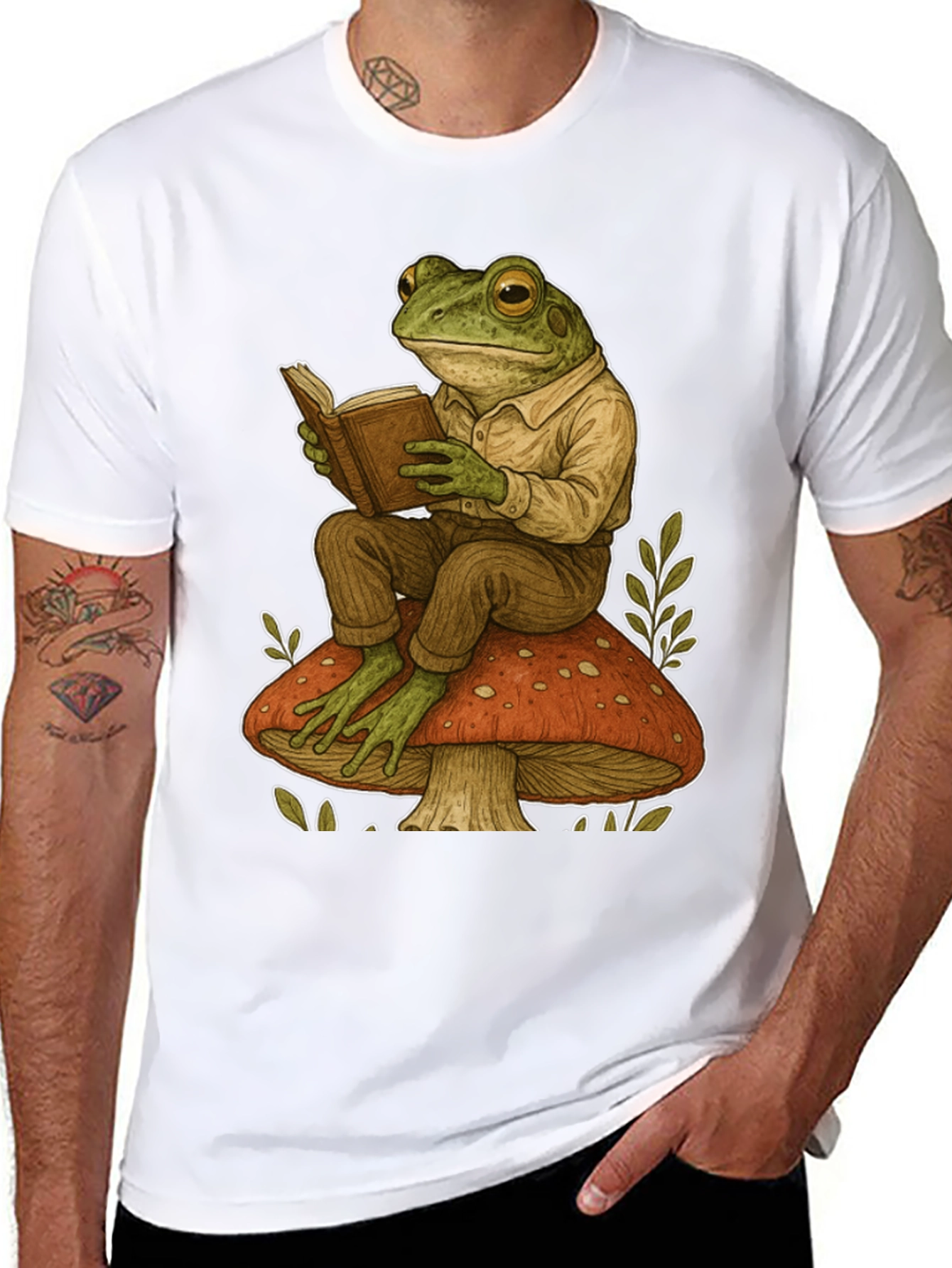 Frog Reading on Mushroom Graphic T-Shirt