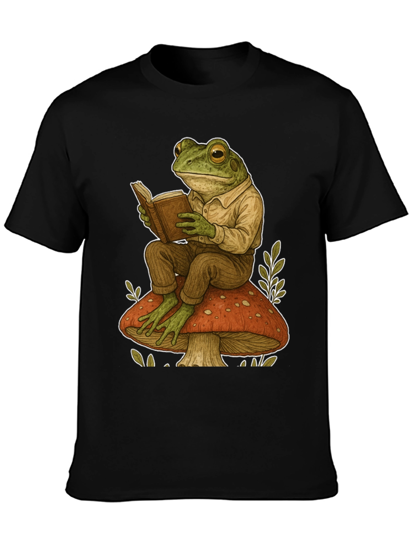 Frog Reading on Mushroom Graphic T-Shirt