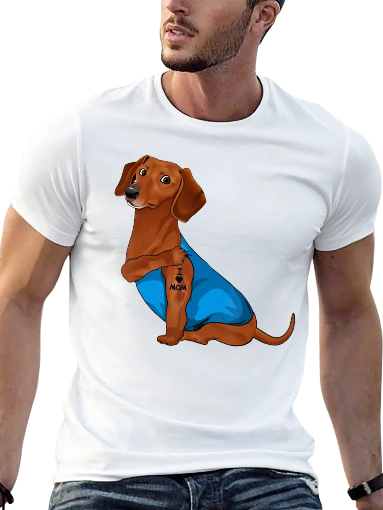 Dachshund I Heart Mom Tattoo Graphic T-Shirt