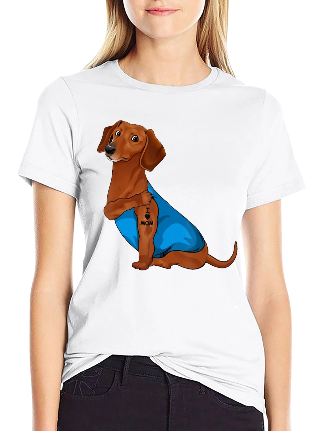 Dachshund I Heart Mom Tattoo Graphic T-Shirt