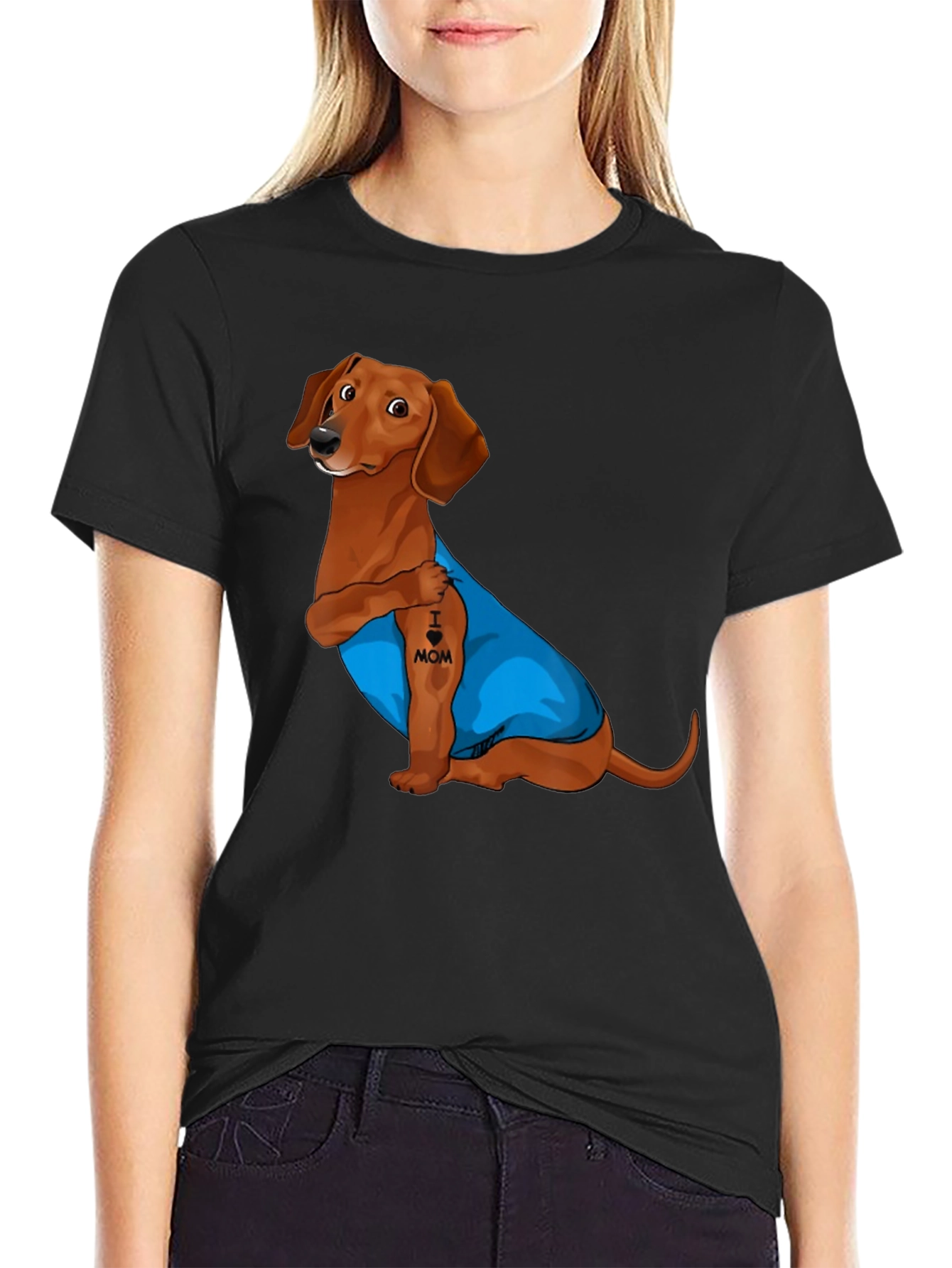 Dachshund I Heart Mom Tattoo Graphic T-Shirt
