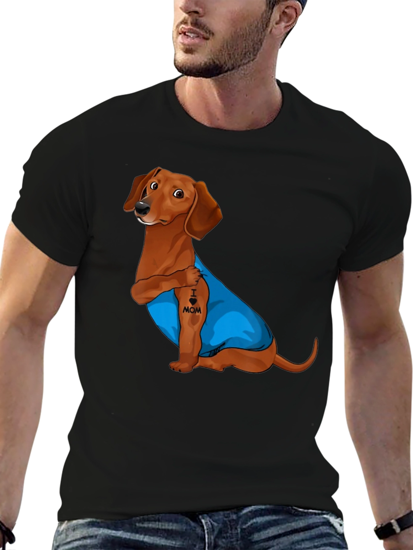 Dachshund I Heart Mom Tattoo Graphic T-Shirt