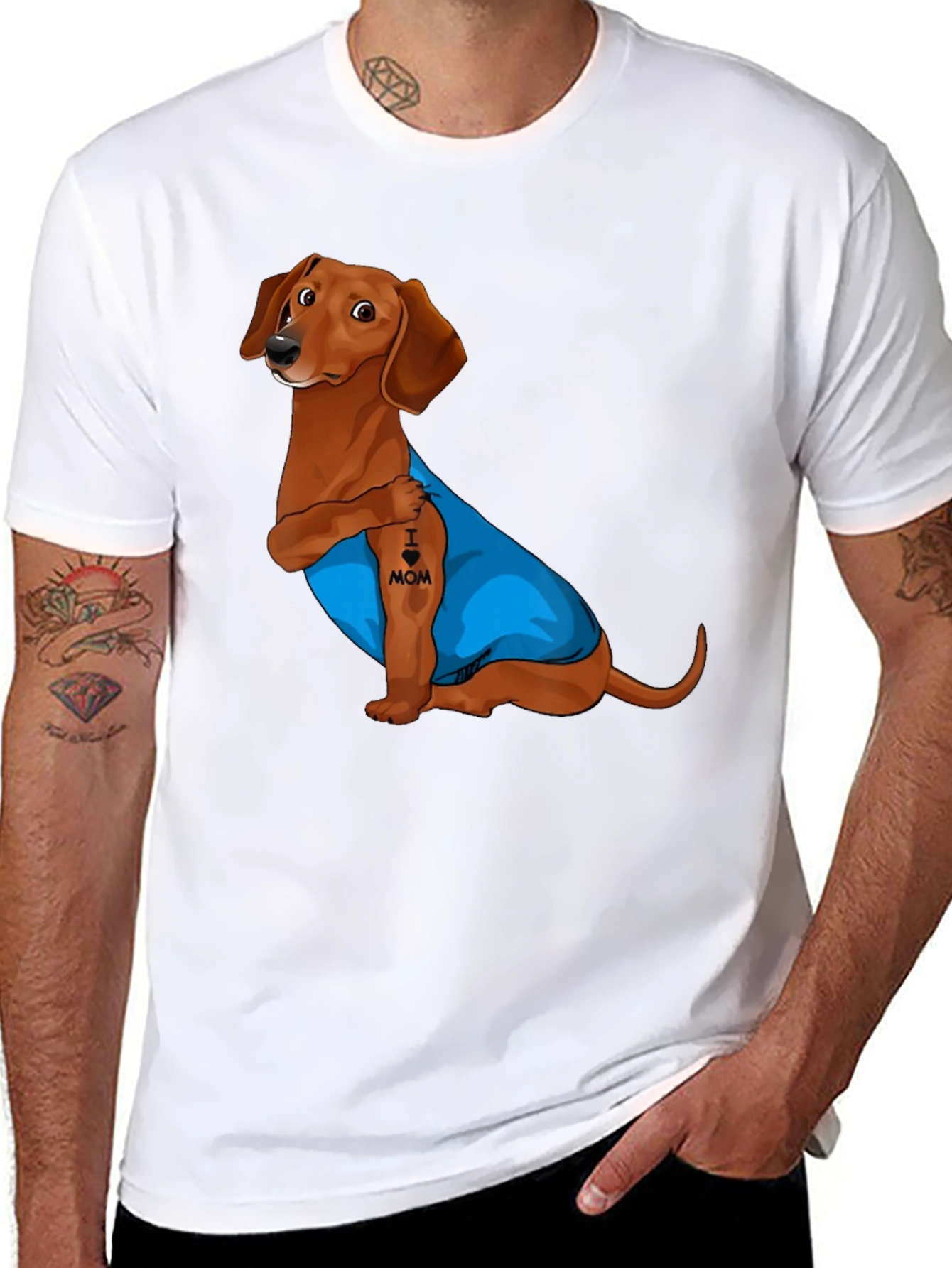 Dachshund I Heart Mom Tattoo Graphic T-Shirt