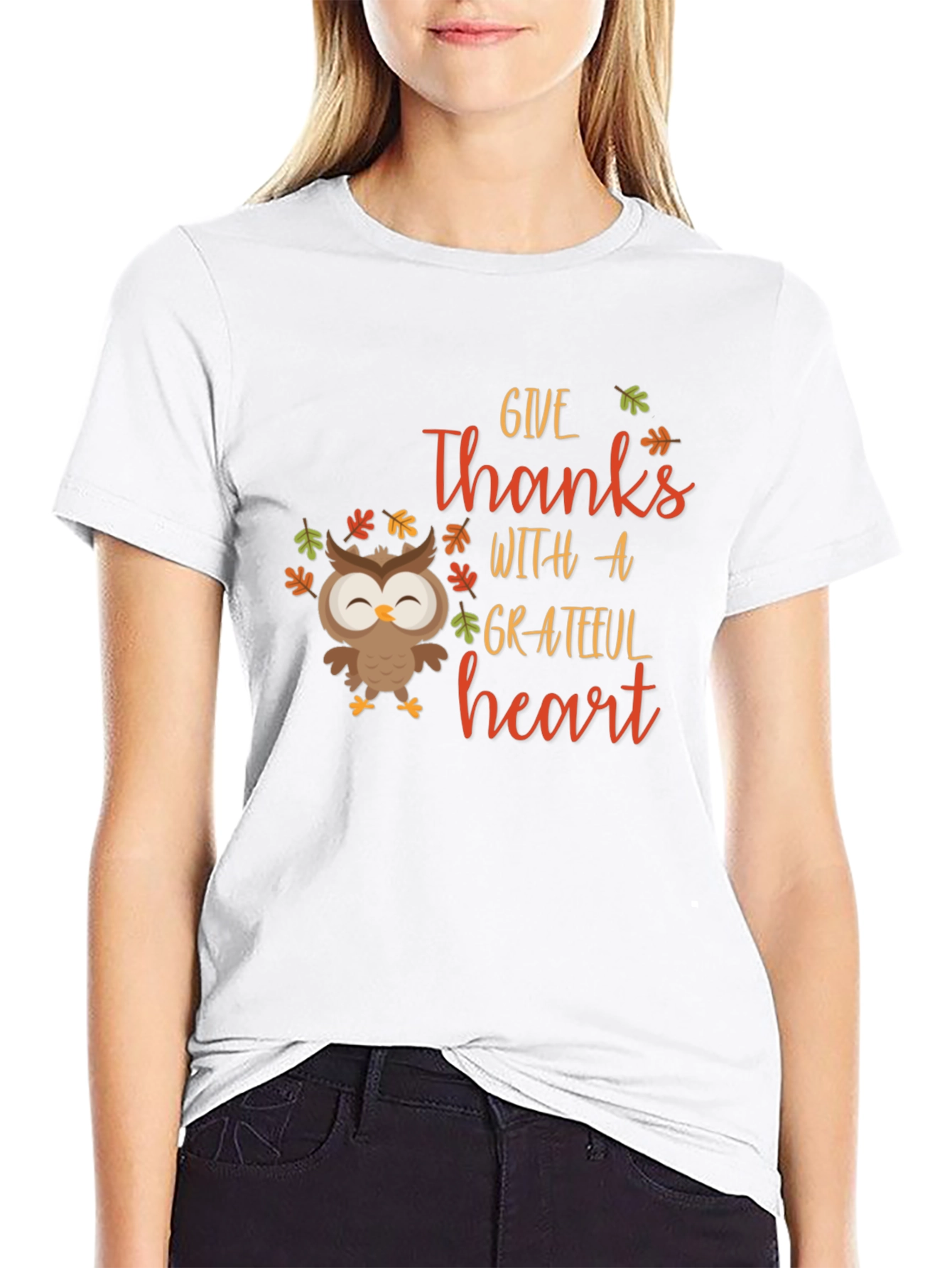 Give Thanks Owl Graphic Tee - Autumn Harvest Shirt