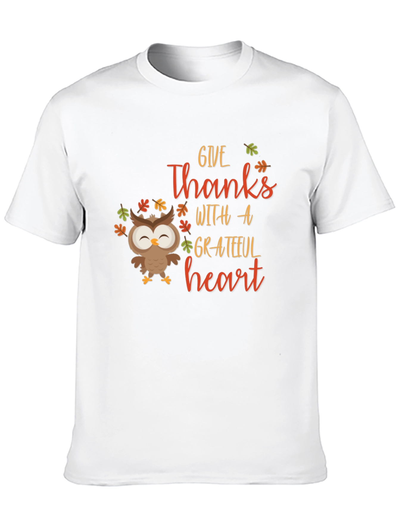 Give Thanks Owl Graphic Tee - Autumn Harvest Shirt