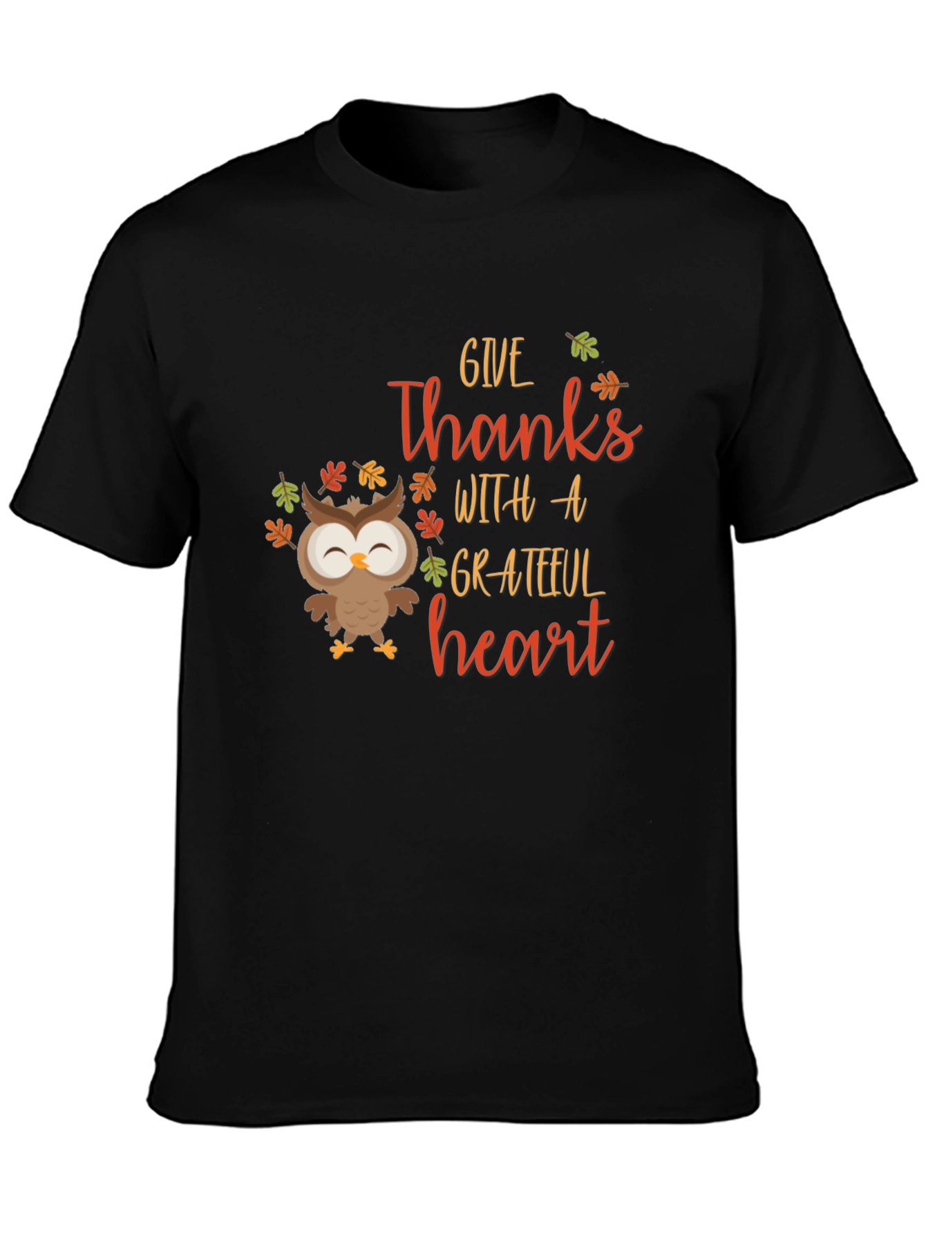 Give Thanks Owl Graphic Tee - Autumn Harvest Shirt