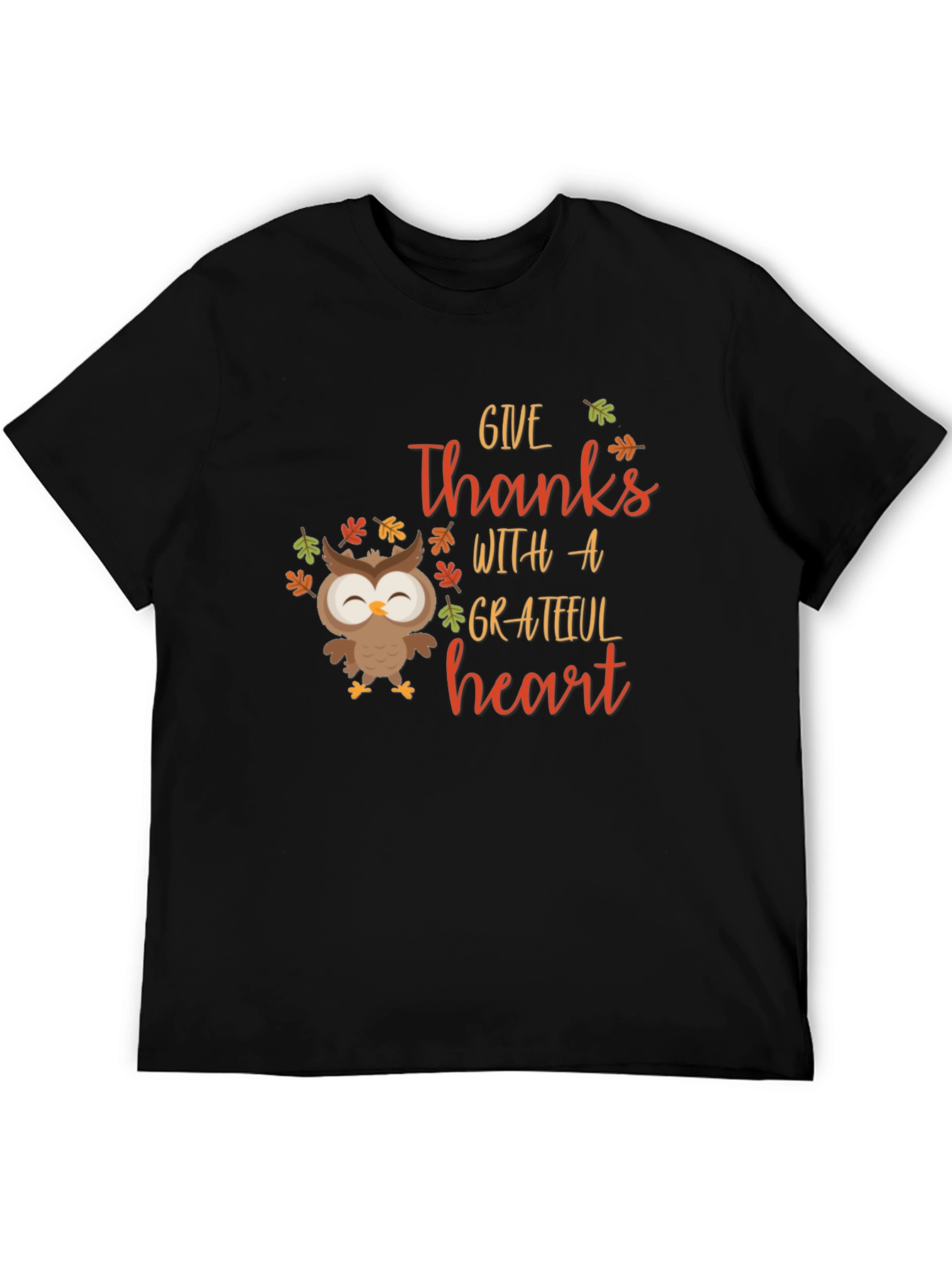 Give Thanks Owl Graphic Tee - Autumn Harvest Shirt
