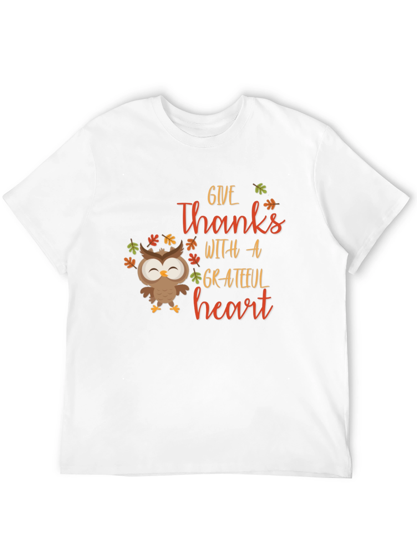Give Thanks Owl Graphic Tee - Autumn Harvest Shirt