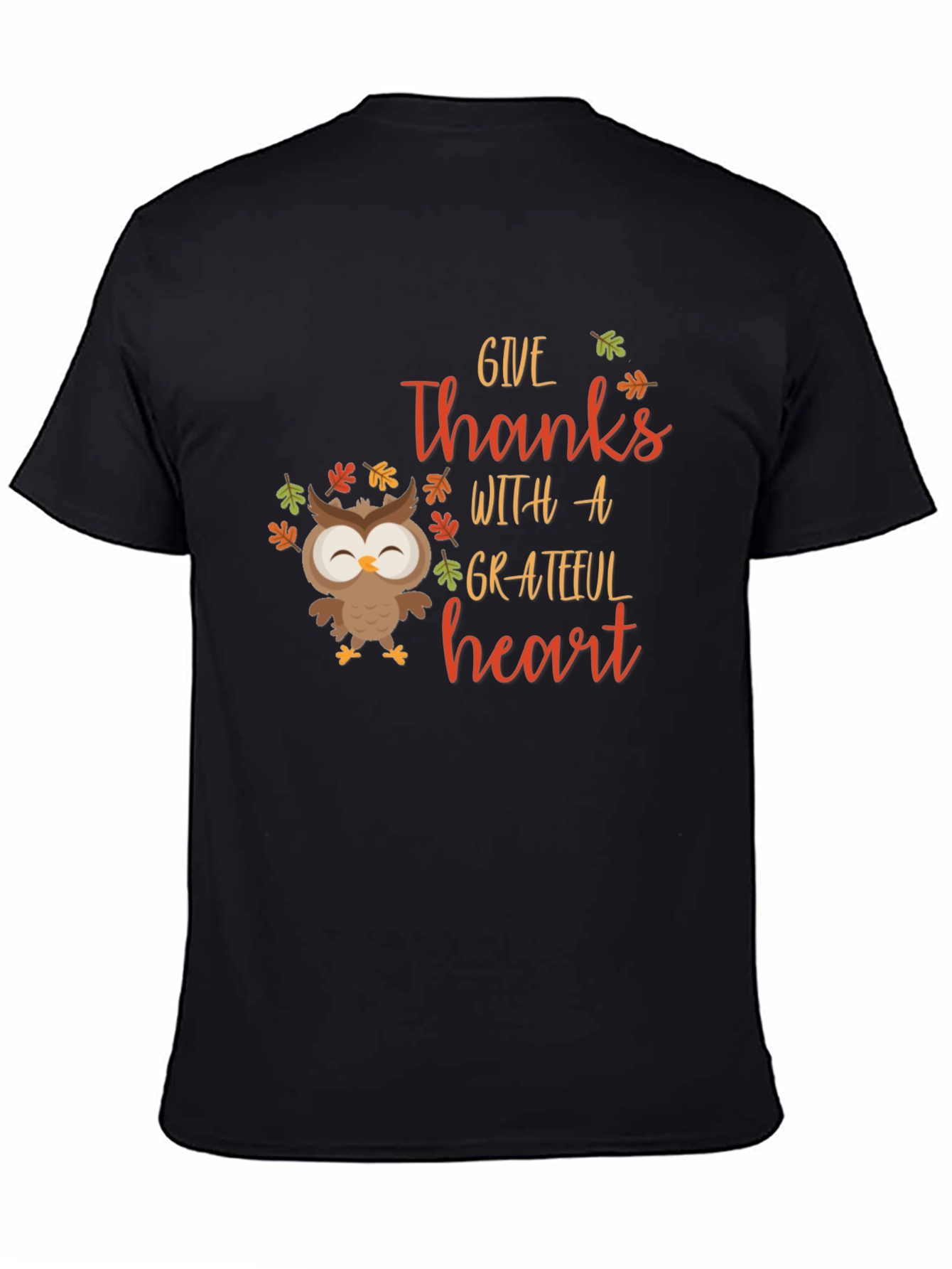 Give Thanks Owl Graphic Tee - Autumn Harvest Shirt