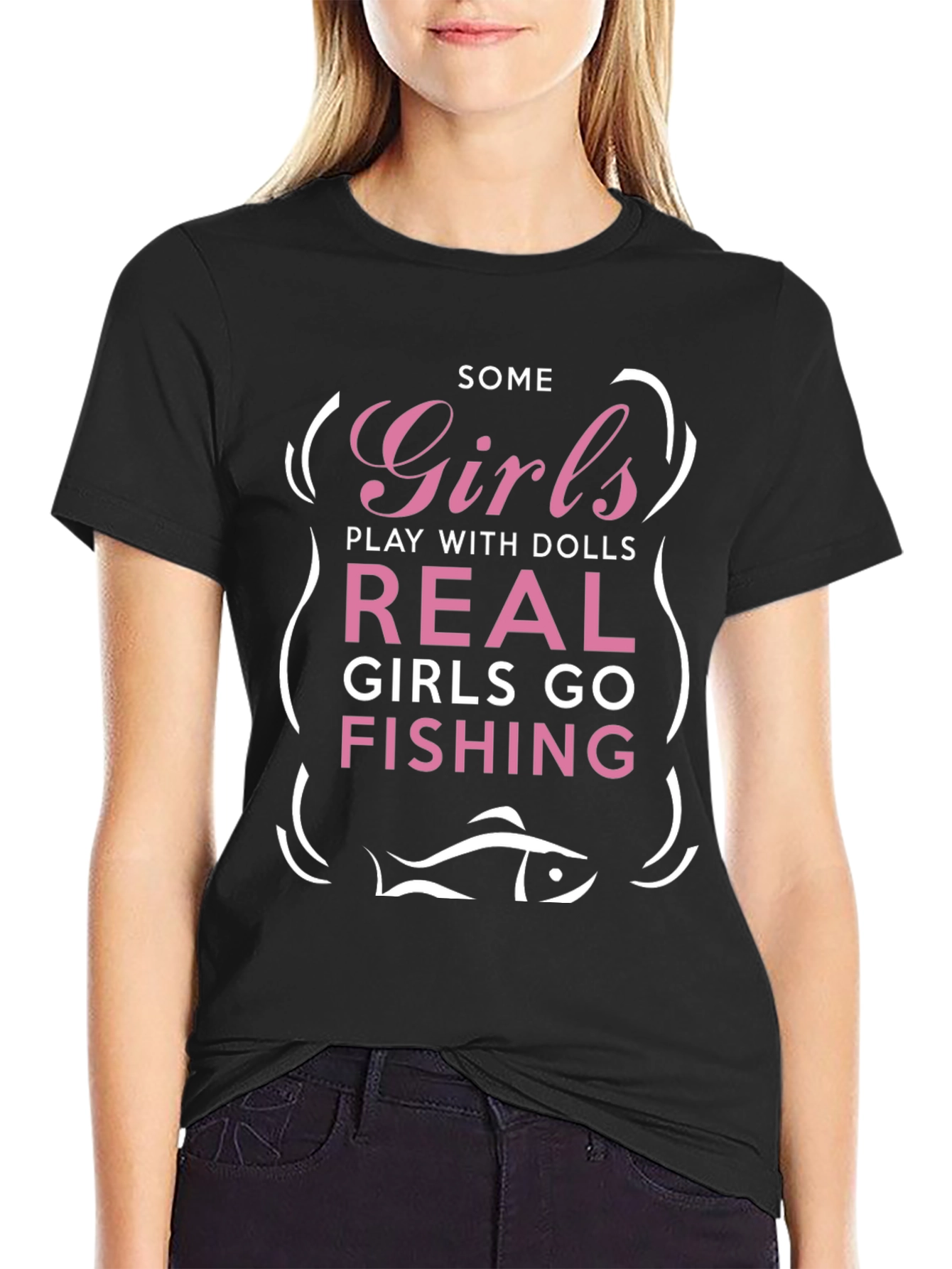 Girls Fishing Graphic Tee - Novelty T-Shirt
