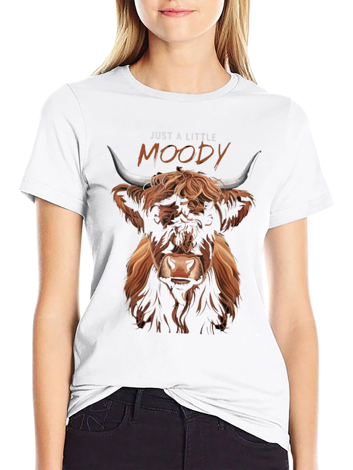Just A Little Moody Highland Cow Graphic Tee