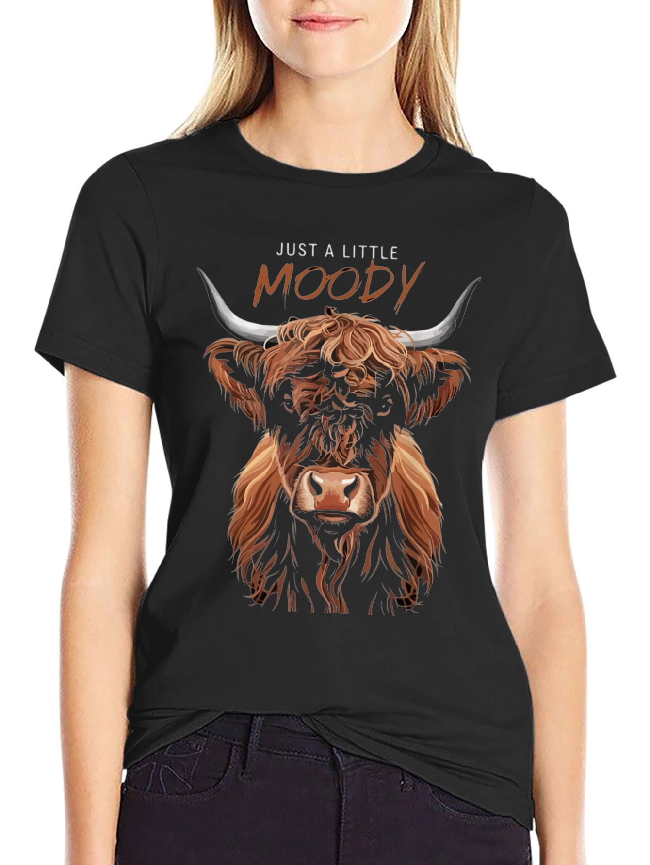 Just A Little Moody Highland Cow Graphic Tee