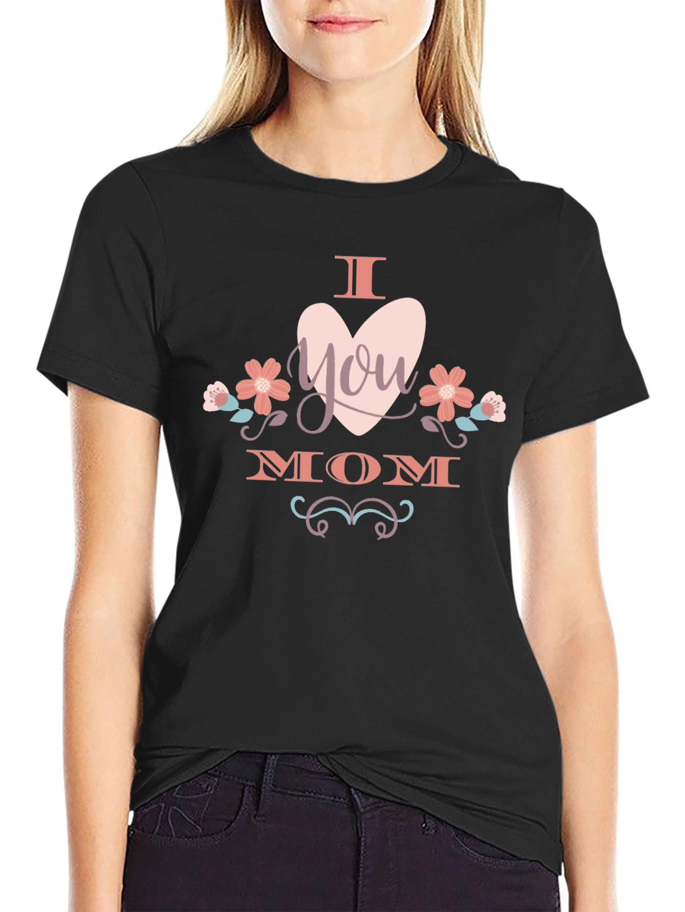 I Heart You Mom T-Shirt -  Black Cotton Tee