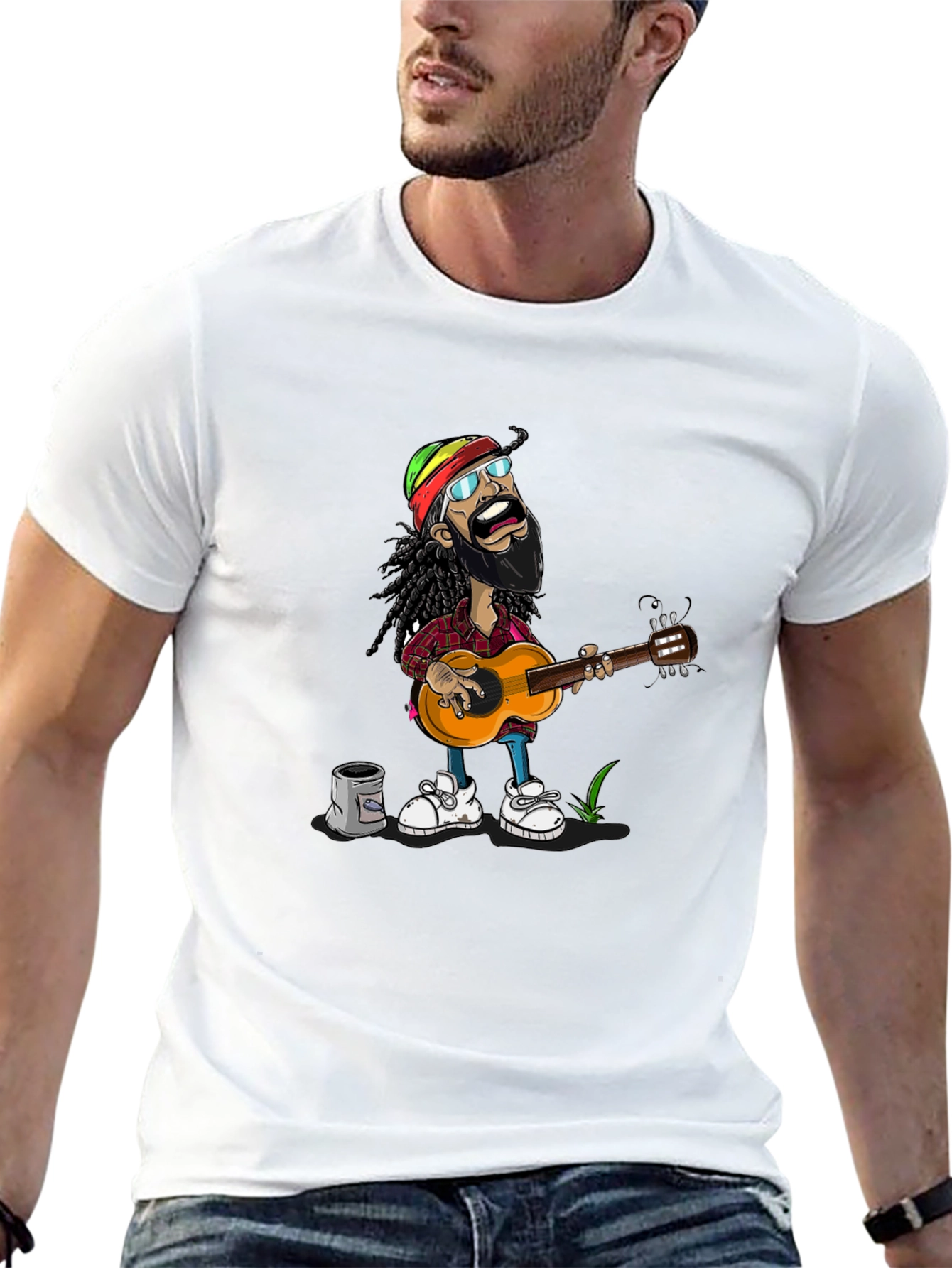 Rasta Man Guitar Player Graphic T-Shirt