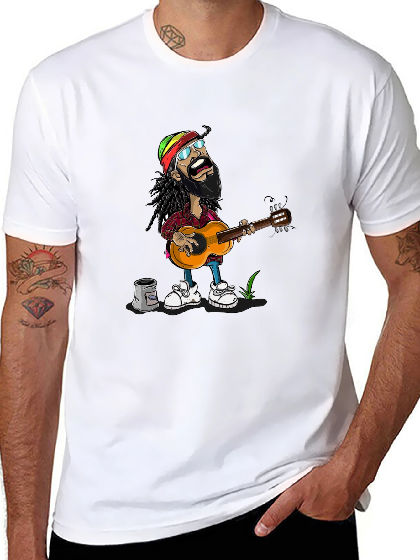 Rasta Man Guitar Player Graphic T-Shirt