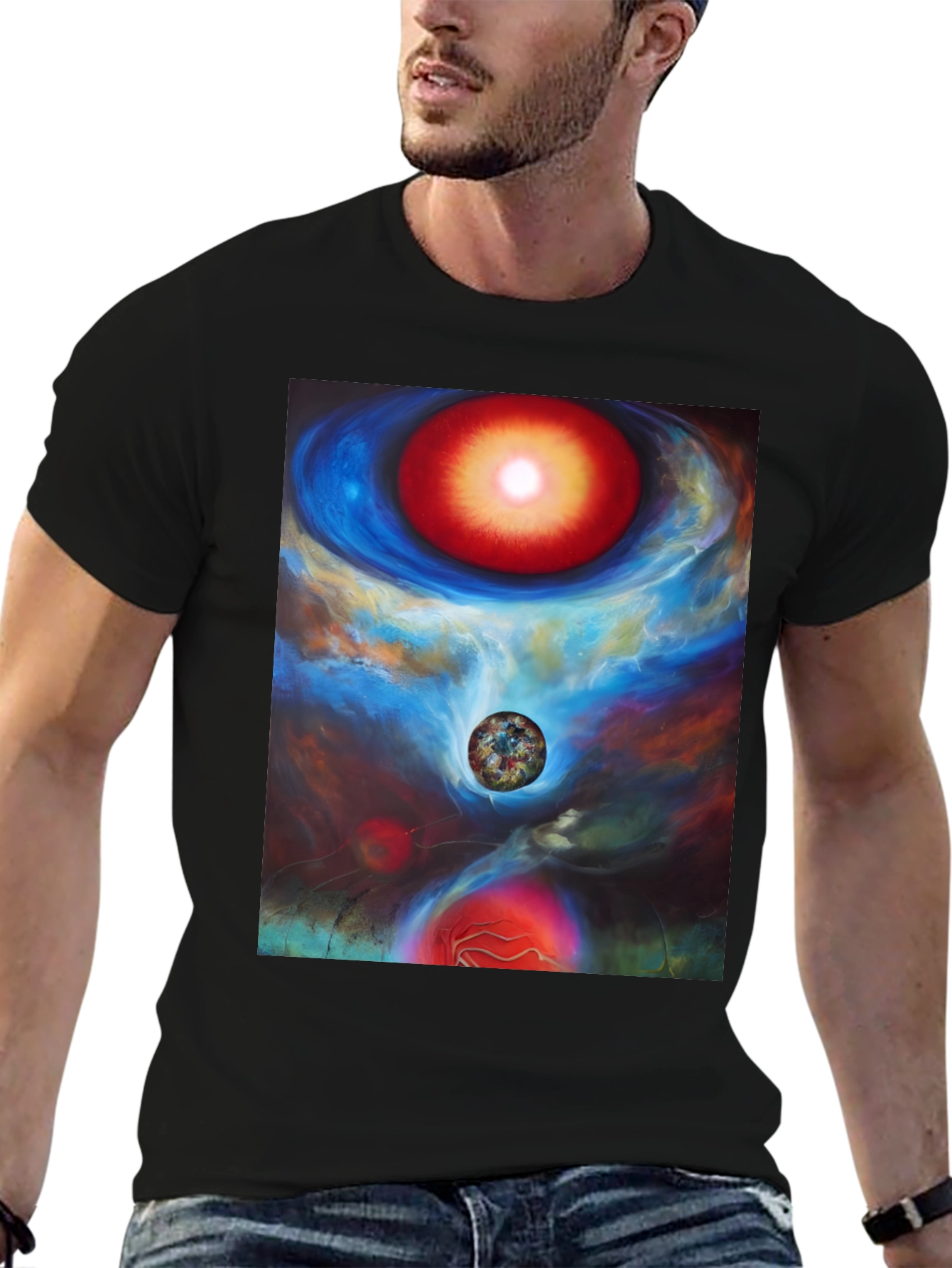 Nebula Dreams Black Tee - Cosmic Art Shirt