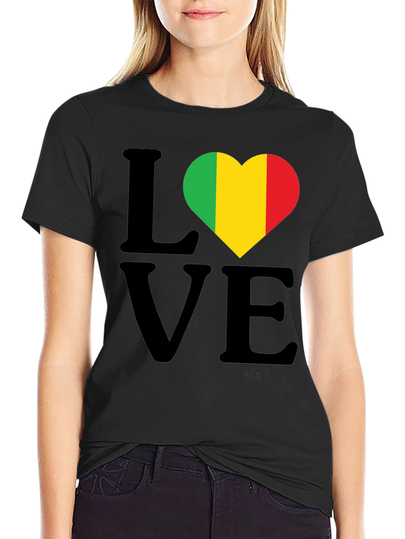 Mali Flag Love T-Shirt - Black