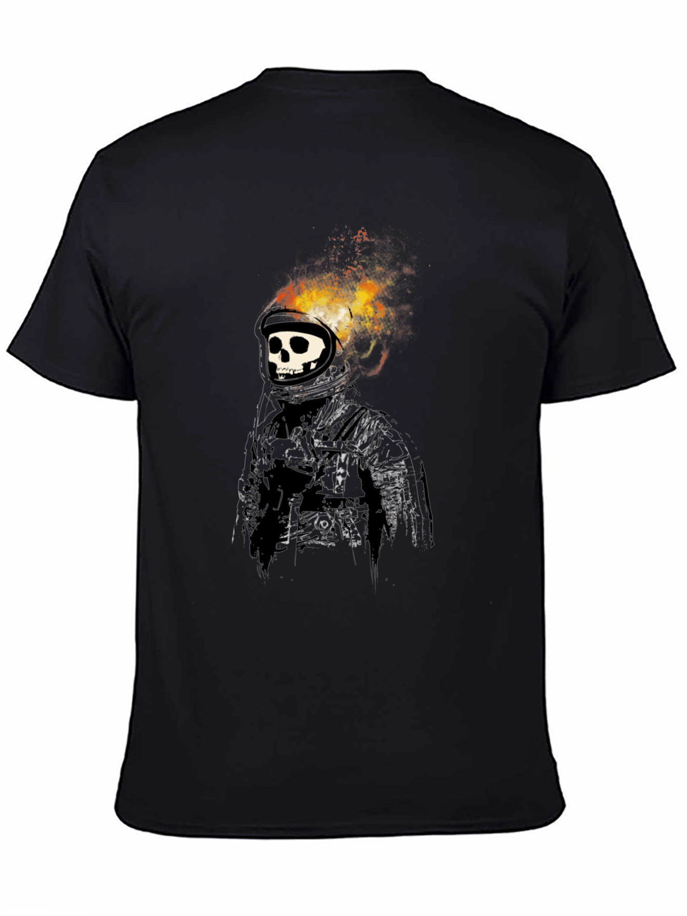 Flaming Skull Astronaut Graphic Black T-Shirt