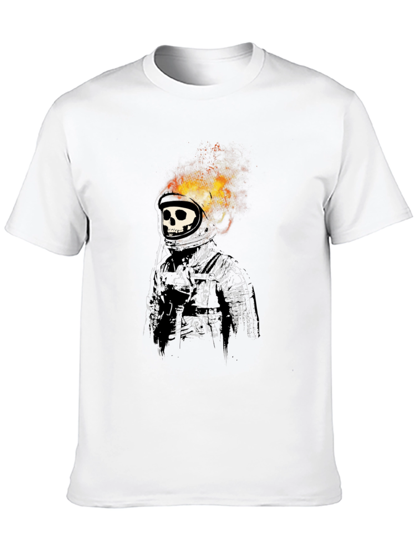 Flaming Skull Astronaut Graphic Black T-Shirt