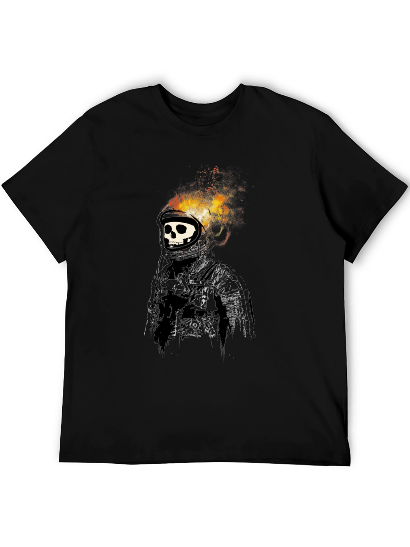 Flaming Skull Astronaut Graphic Black T-Shirt