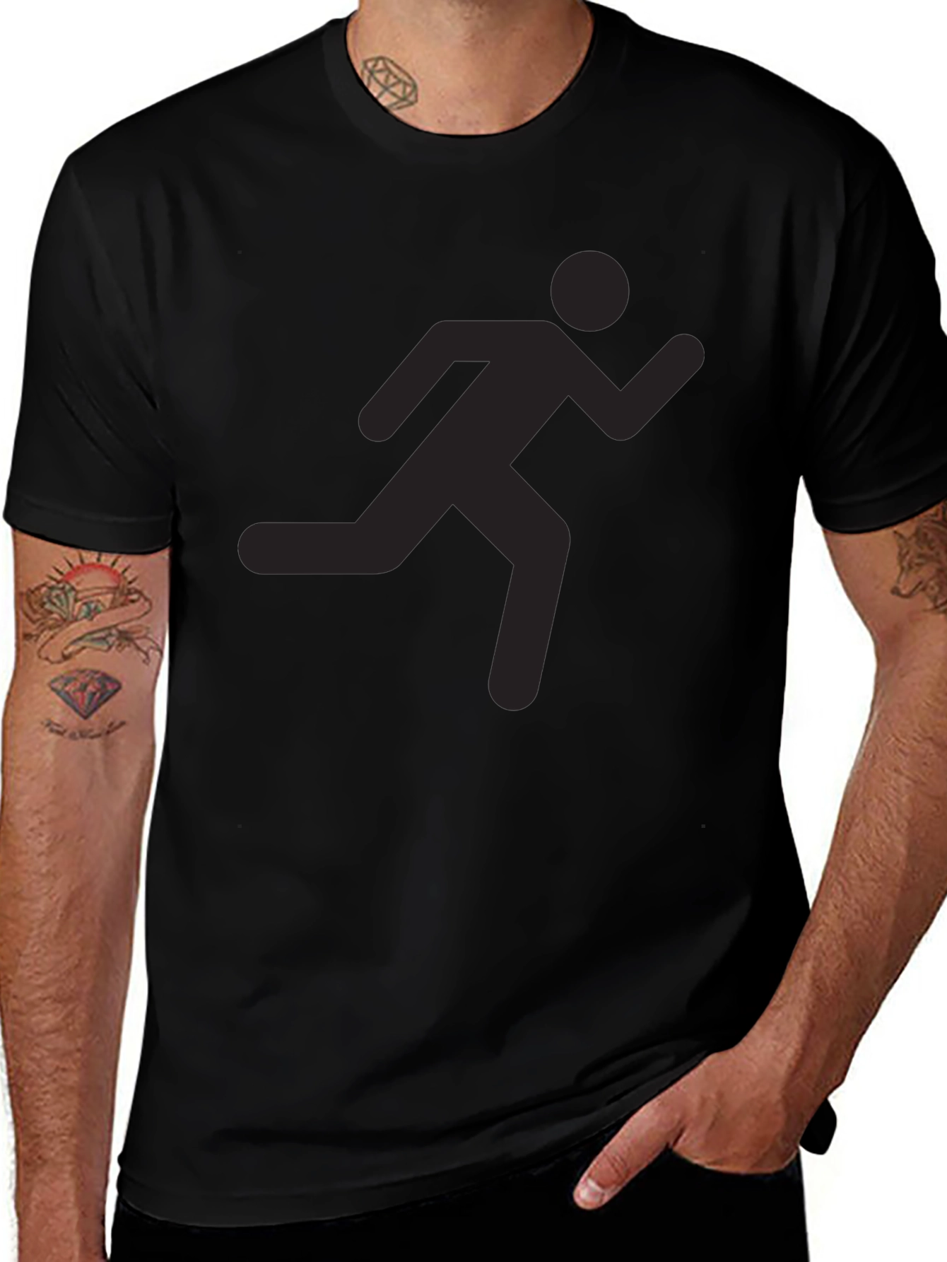 Black Graphic Tee - Running Man Silhouette