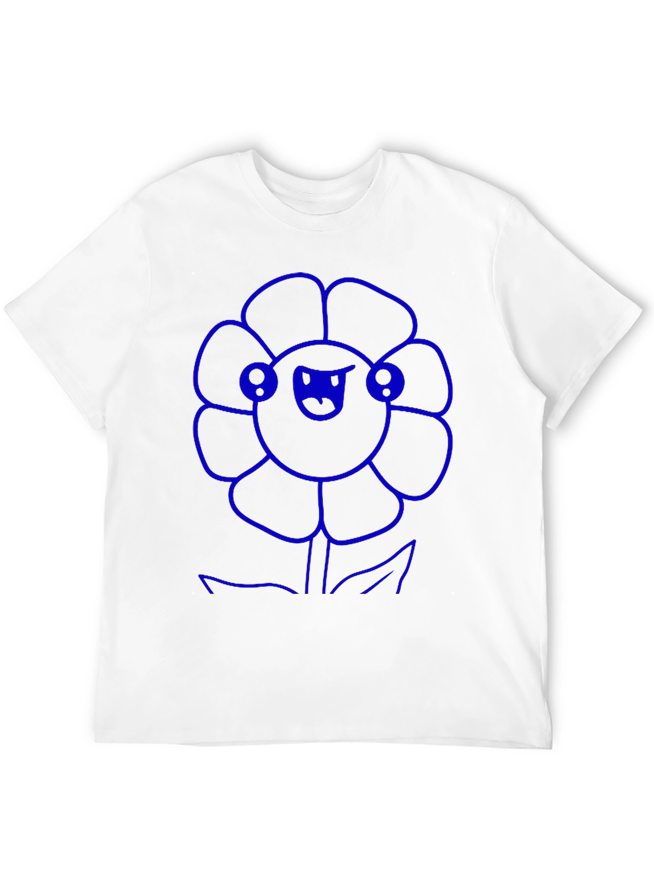 Blue Flower Graphic Black T-Shirt