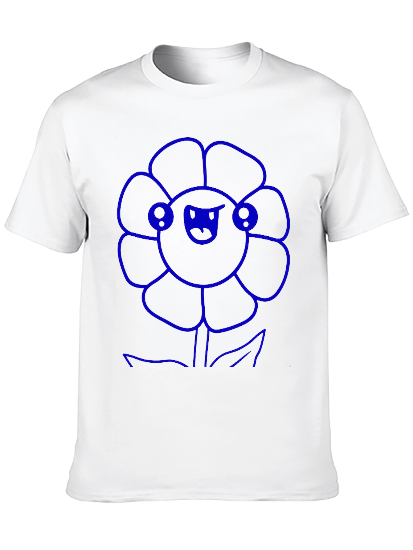 Blue Flower Graphic Black T-Shirt