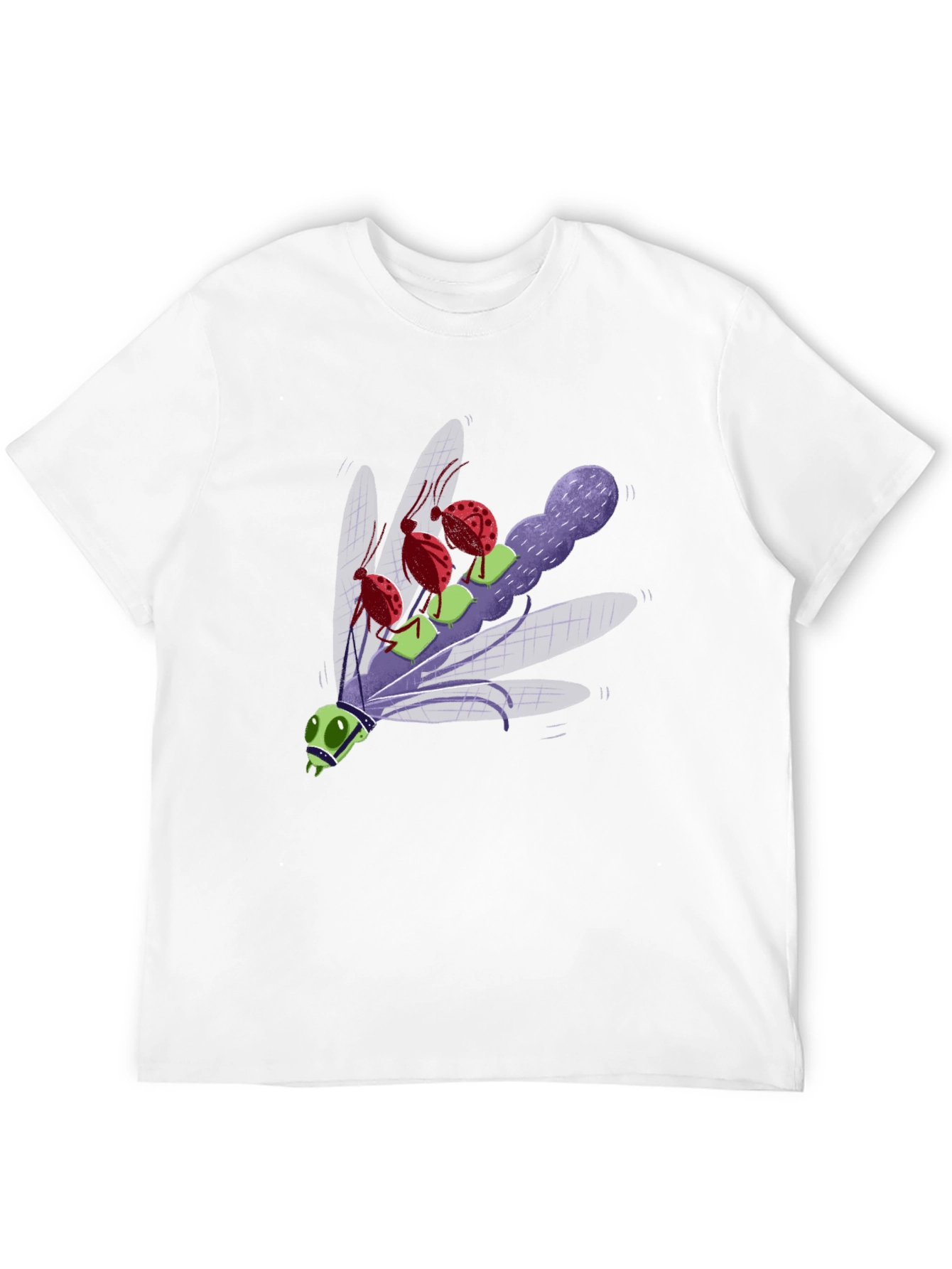 Cartoon Insect Graphic Tee - Black Cotton Blend