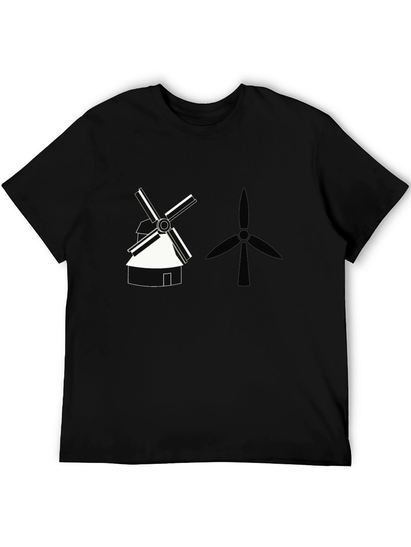 Modern Windmill Graphic Tee - Black Cotton T-Shirt