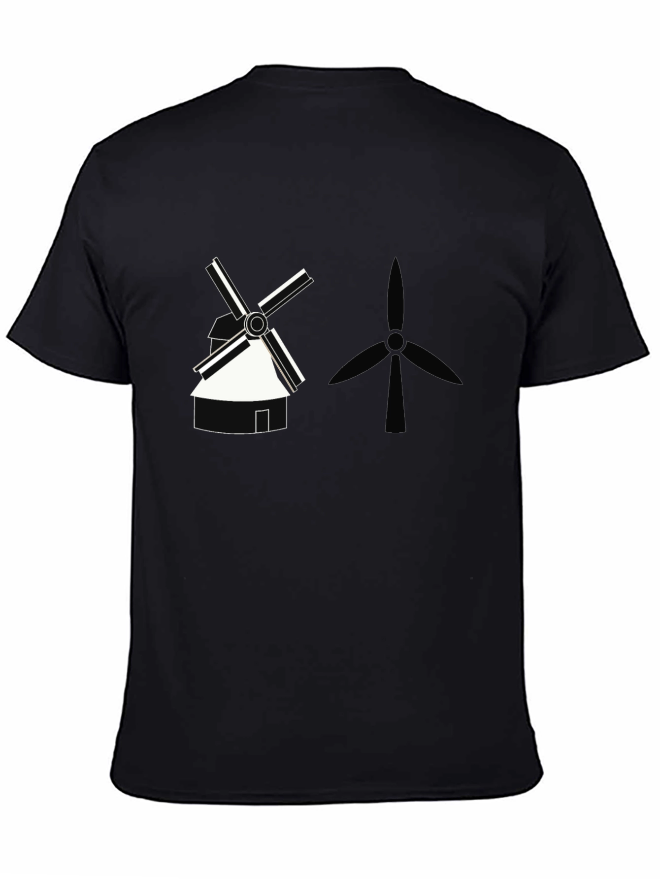Modern Windmill Graphic Tee - Black Cotton T-Shirt
