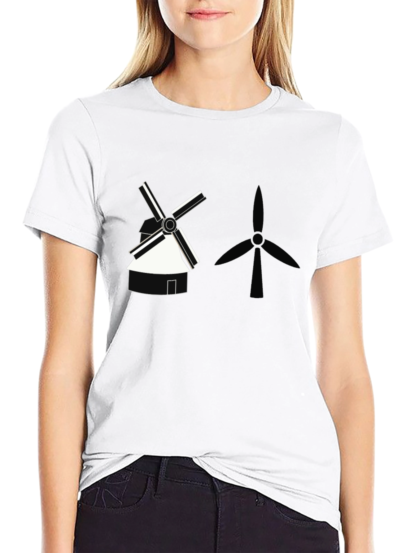 Modern Windmill Graphic Tee - Black Cotton T-Shirt