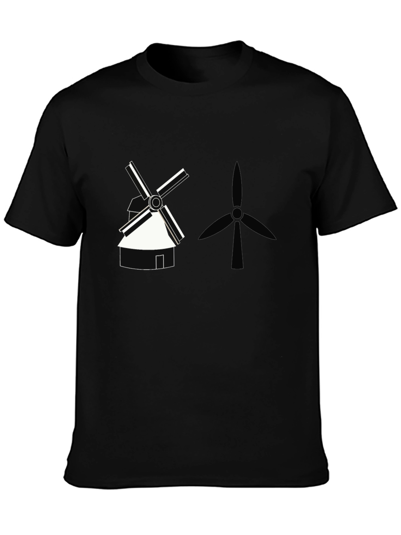 Modern Windmill Graphic Tee - Black Cotton T-Shirt
