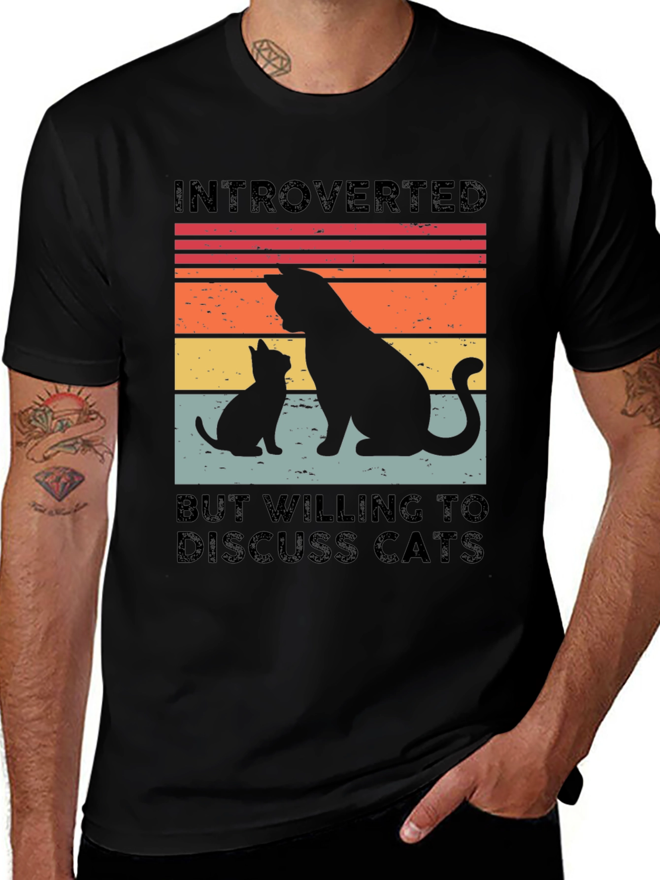 Introverted Cat Lover T-Shirt - Black Tee
