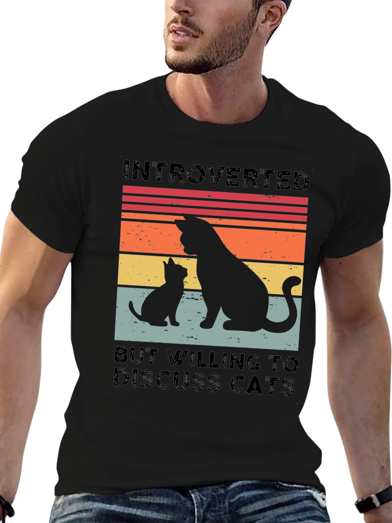 Introverted Cat Lover T-Shirt - Black Tee